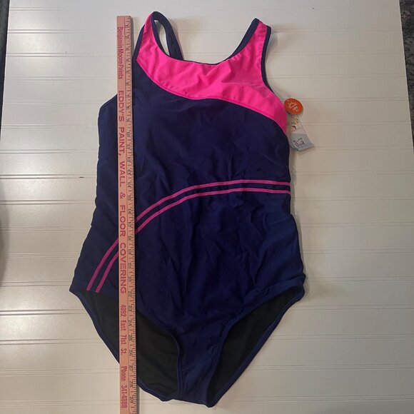 My Charmo XL One Piece Swimsuit Racerback Athletic Padded No Wires Blue Pink T1 - Picture 4 of 8